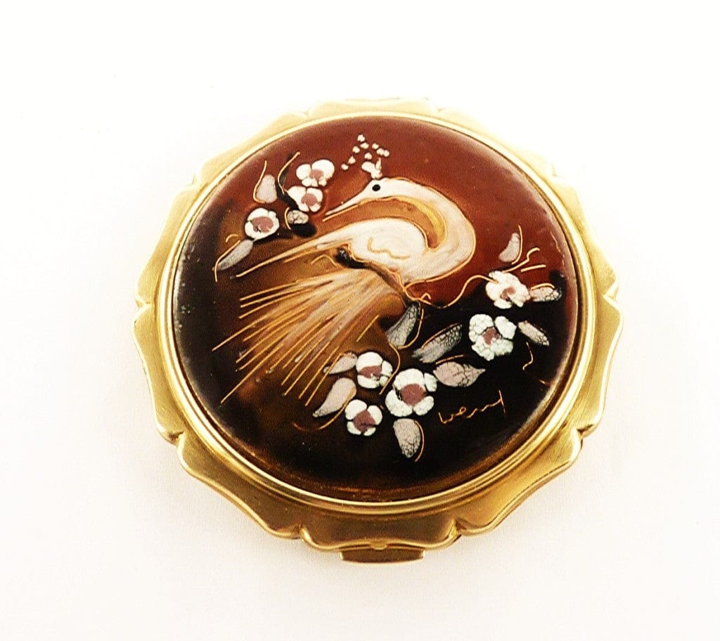 Rare Stratton Princess Ceramic Bird Scene Compact Mirror