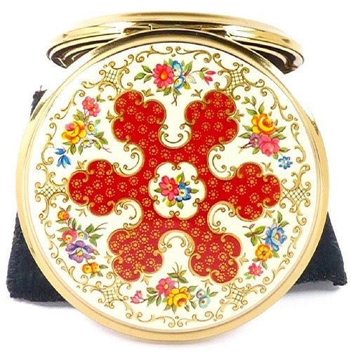 Red And Gold Floral Unused Stratton  Powder Compact