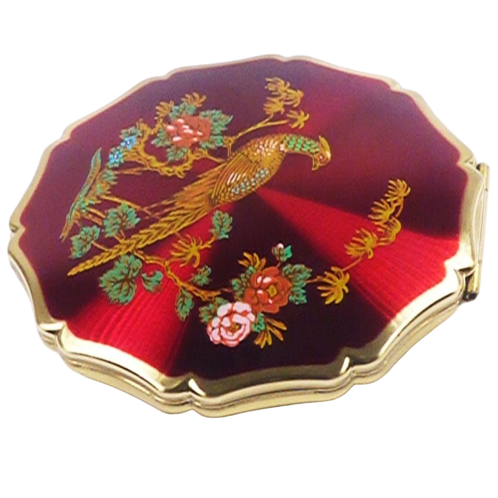 Red Enamel Stratton Bird Powder Compact