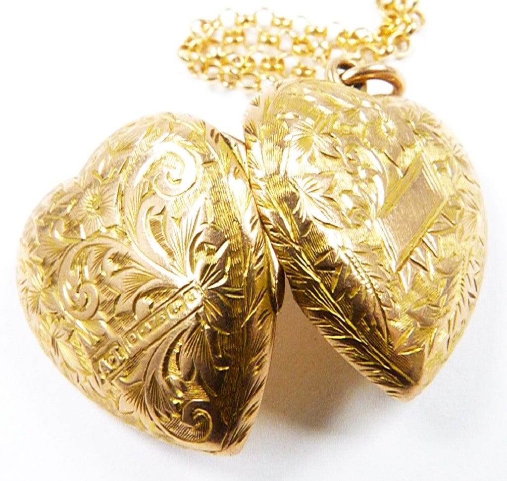Romantic Victorian Antique Gold Heart Locket Necklace