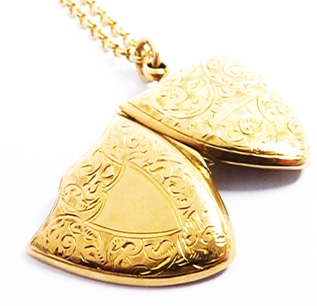Romantic Shield Shaped Hallmarked Gold Locket On Chain Necklace