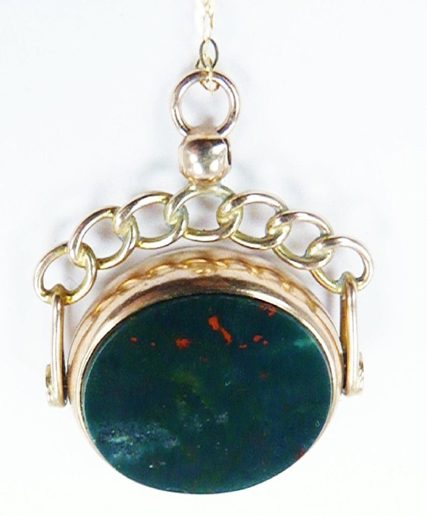 Solid Gold Bloodstone Fob Necklace