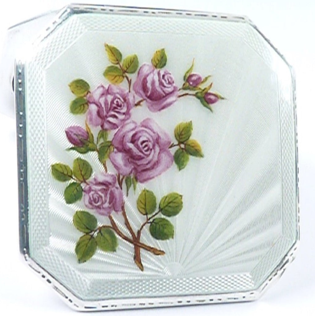 Sterling Silver White Guilloche Enamel Powder Compact