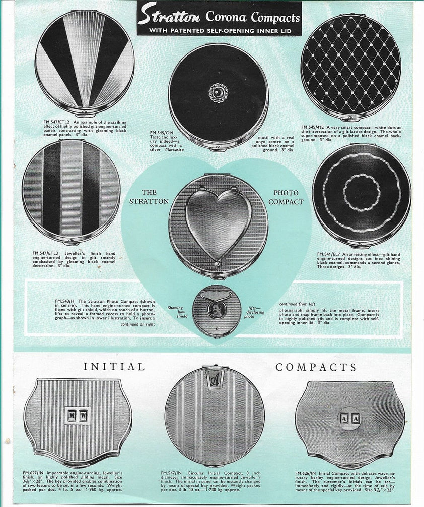 Vintage Stratton Initial Compact 1959 With History & Catalogue Page Co ...