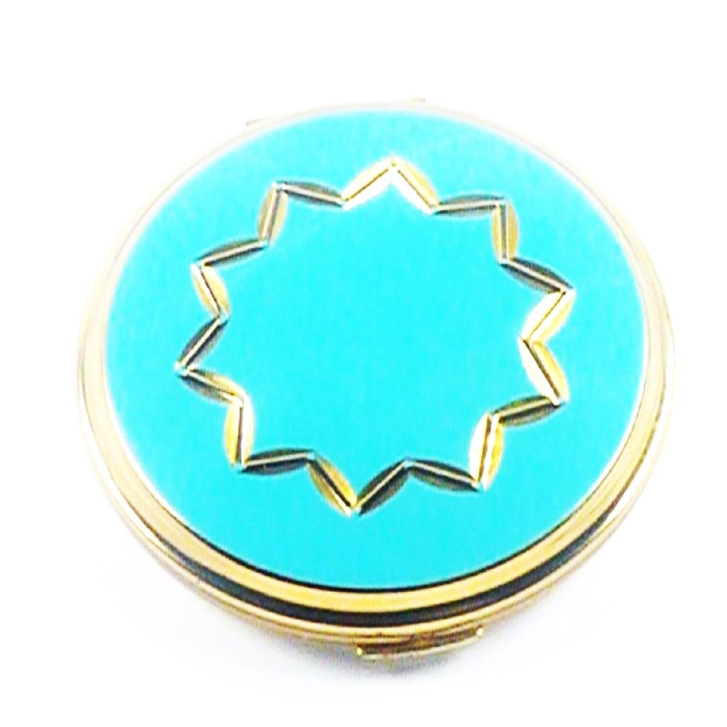 Turquoise And Gold Second Hand Compact Mirror