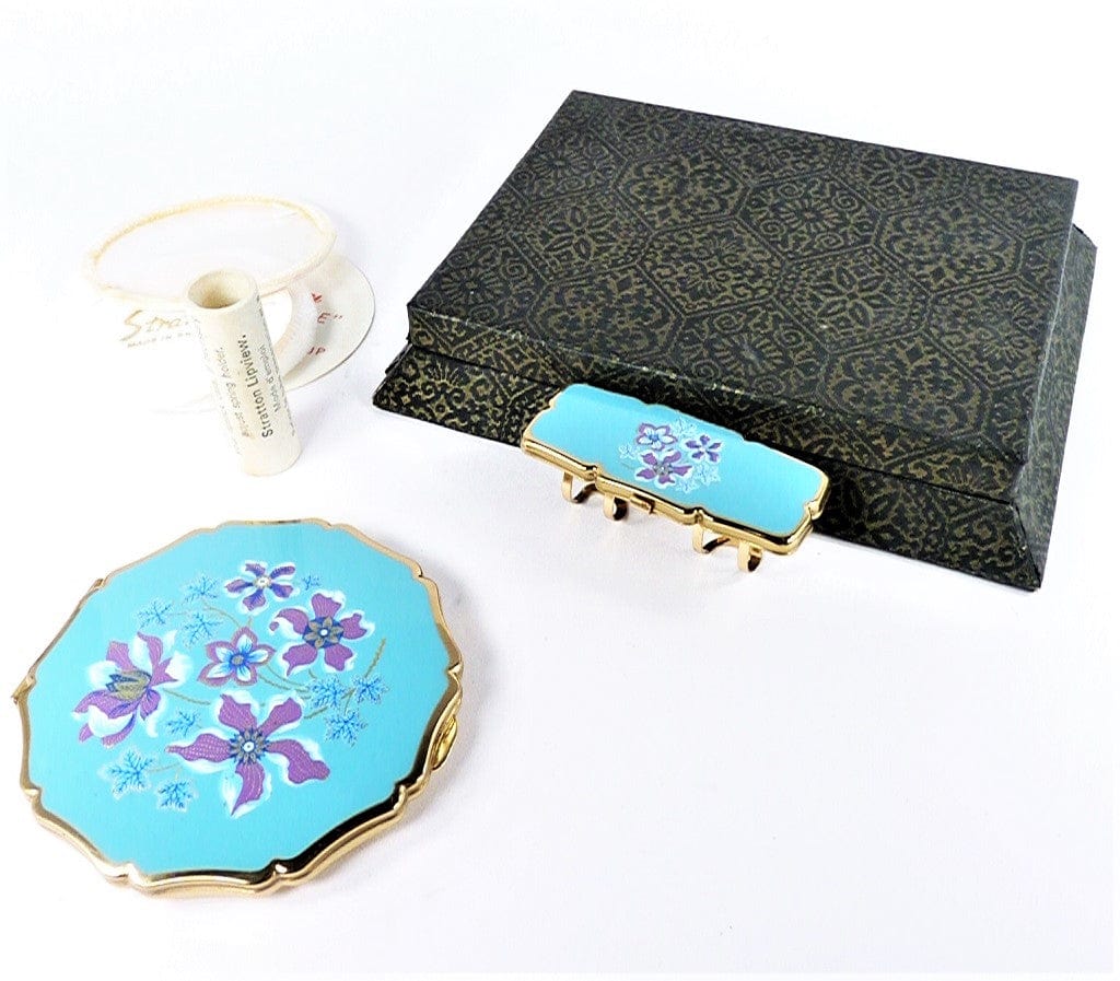 Turquoise Enamel Purple And Gold Stratton Brand Gift Set