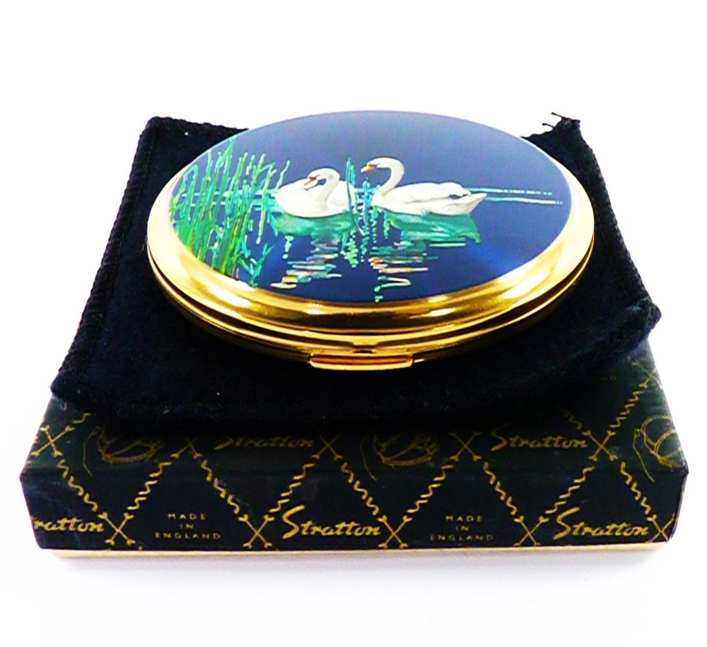 Unused Blue Enamel Stratton Bird Compact Mirror