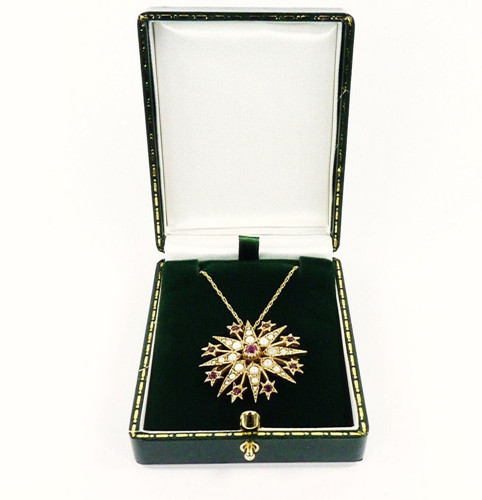 Victorian Star Shaped Pendant Necklace Seed Pearl And Gold