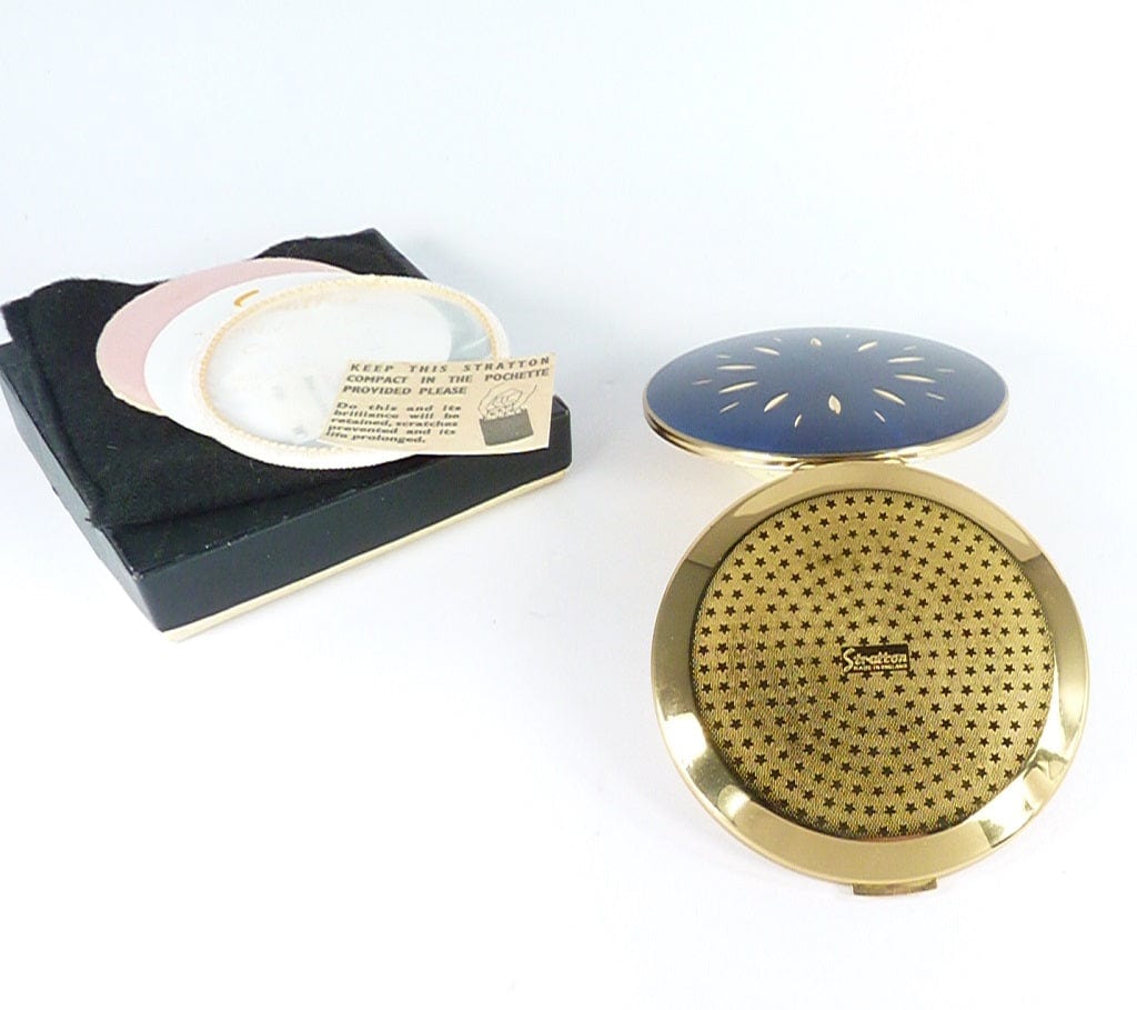 Vintage Blue And Gold Makeup Compact
