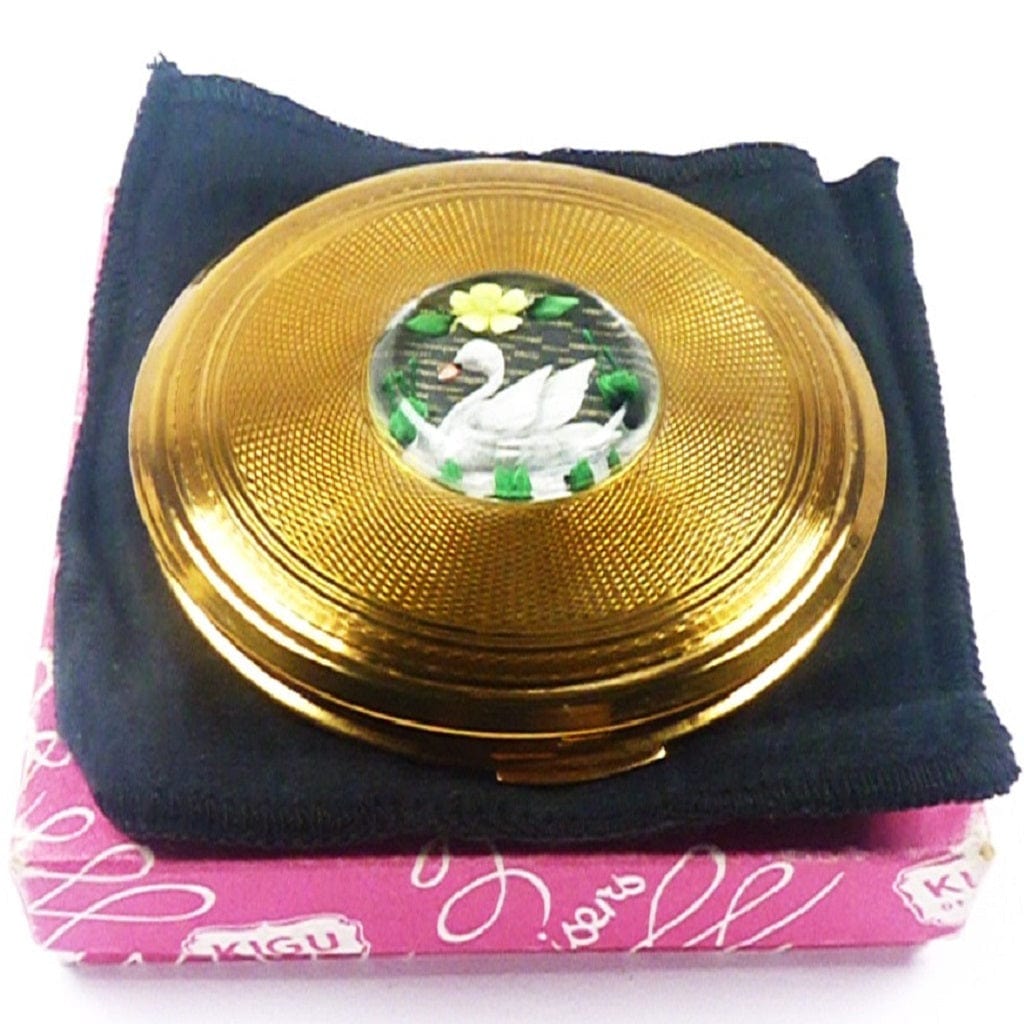 Vintage Kigu Lucite Swan Powder Compact