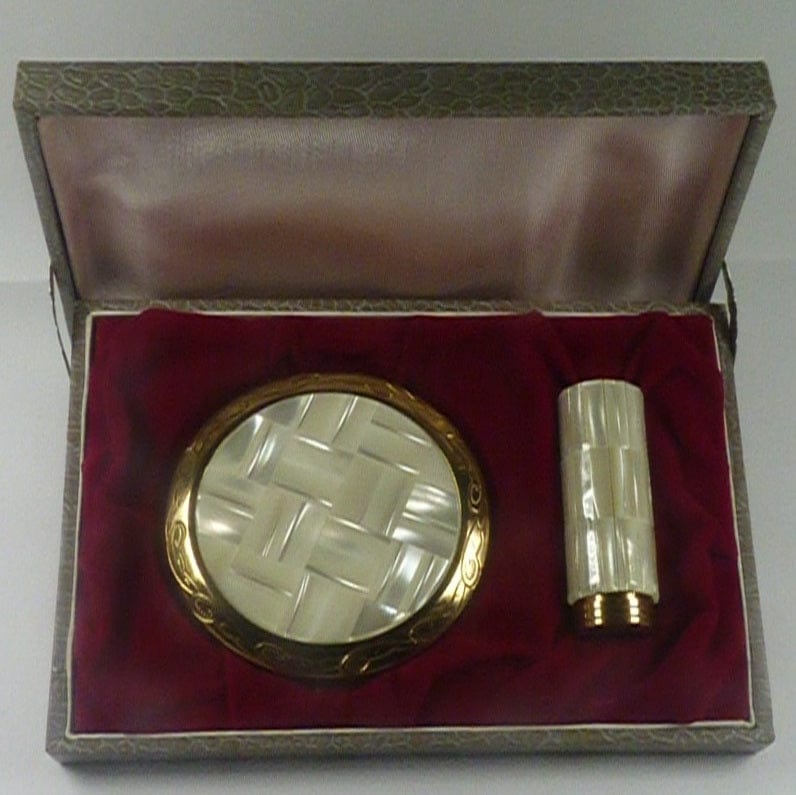 Vintage MOP Lipstick  Holder Compact Set