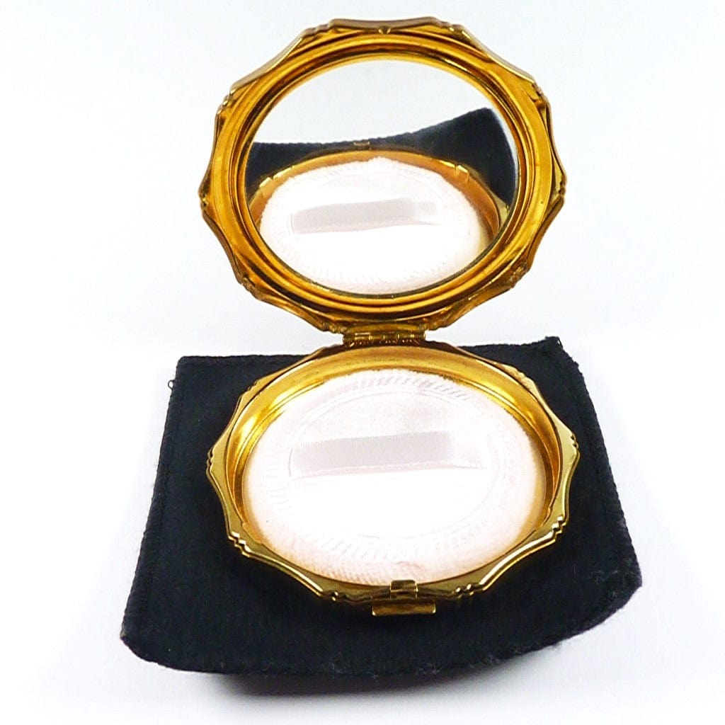 Vintage Mirror Compact With Pouch And Puff