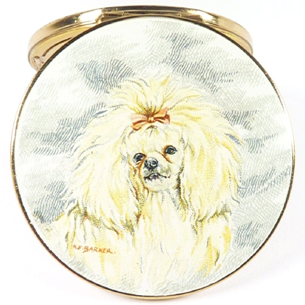 Vintage Poodle Dog Compact Mirror Enamel 