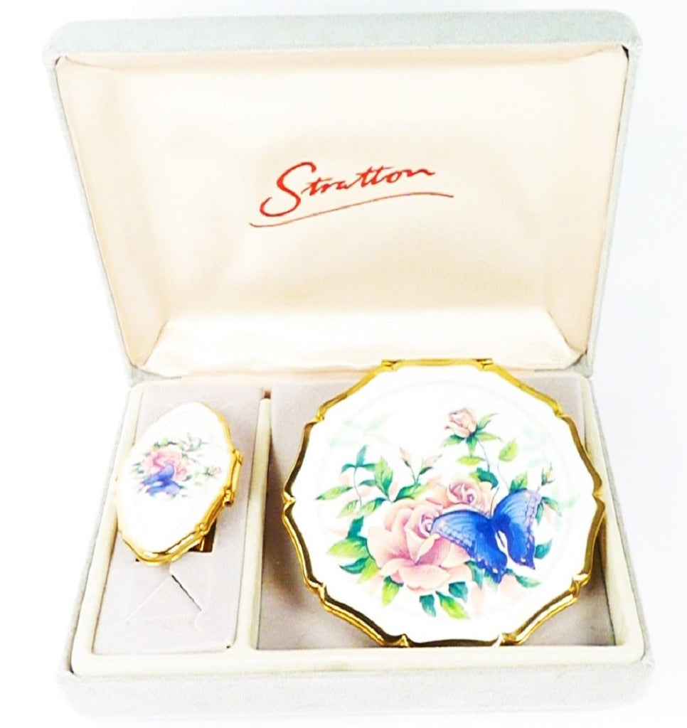 Vintage Stratton Blue Butterfly Vanity Set