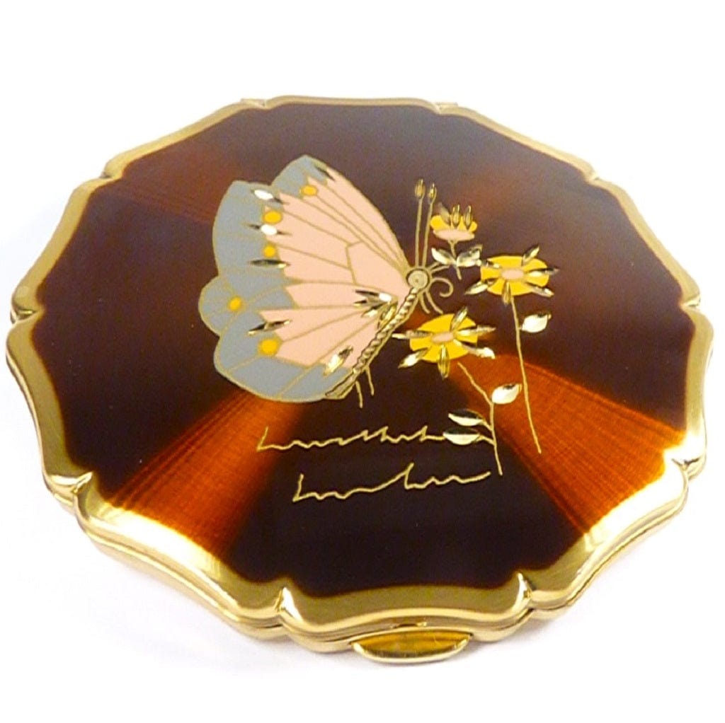 Vintage Stratton Pink Gray Butterfly Compact Mirror