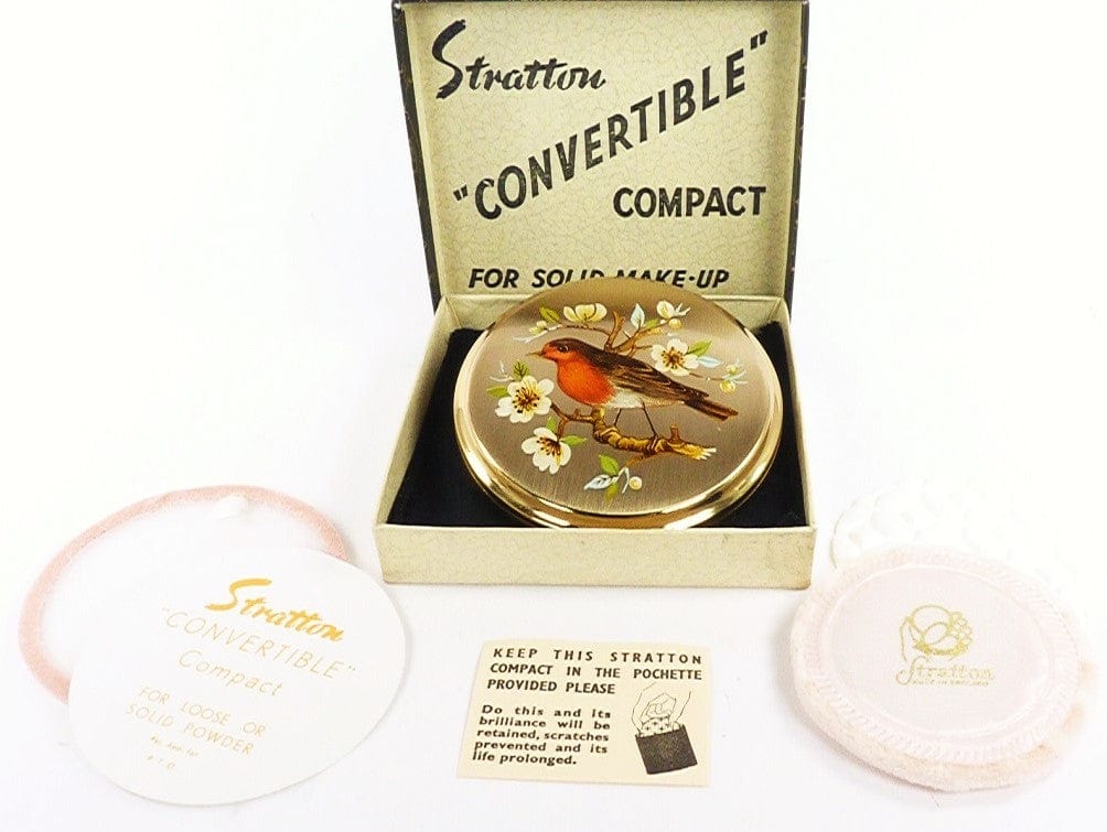 Vintage Stratton Powder Compact Robin Apple Blossom