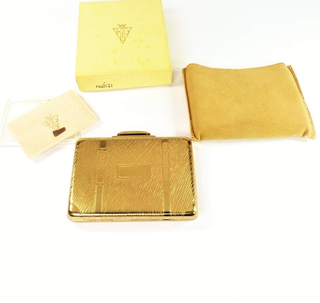 1950s Golden Suitcase Shaped Handbag Mirror