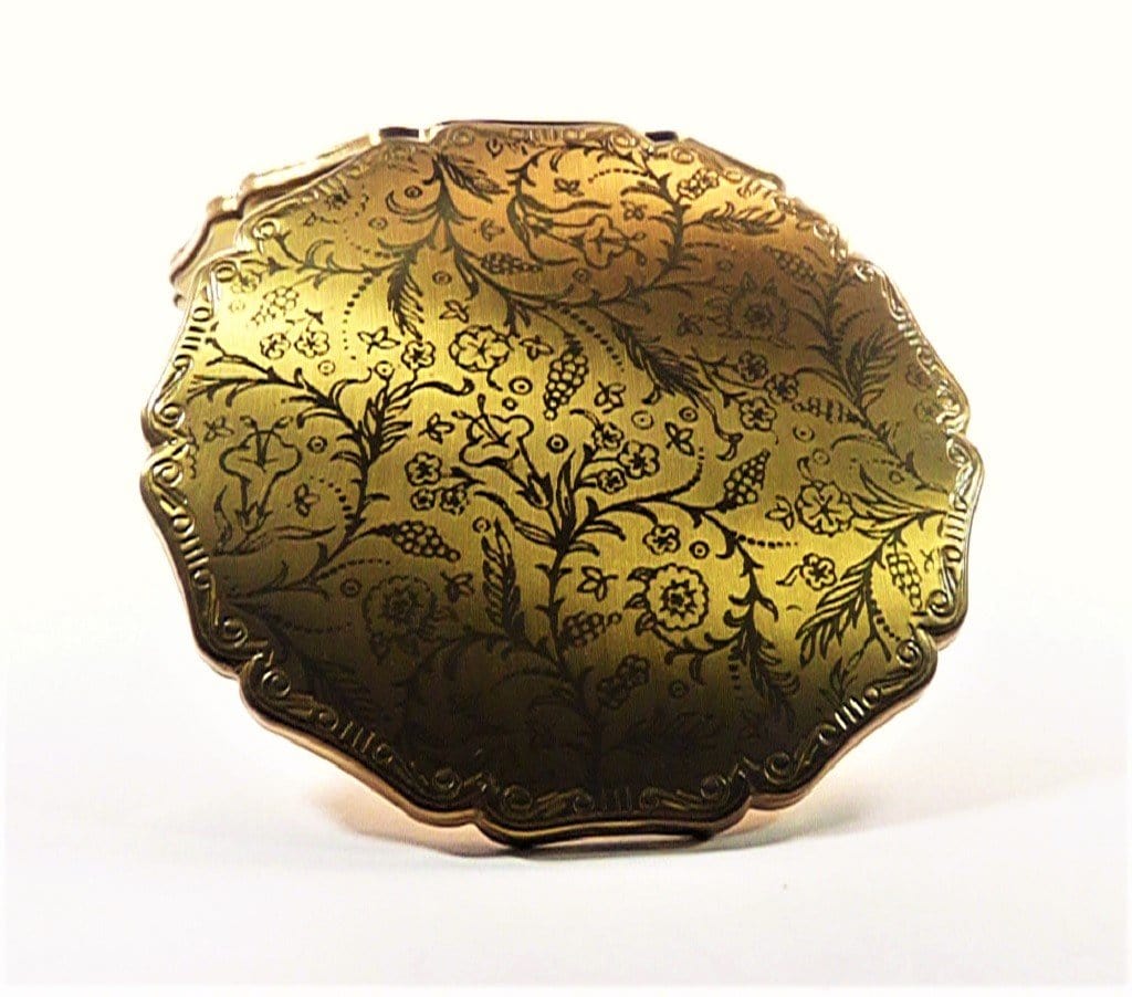 1950s Golden Floral Powder Compact