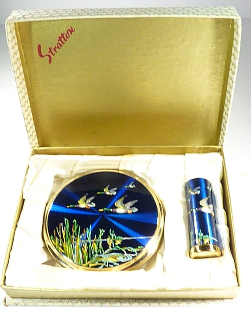 1950s Stratton Blue Bird Series Enamel Vanity Set