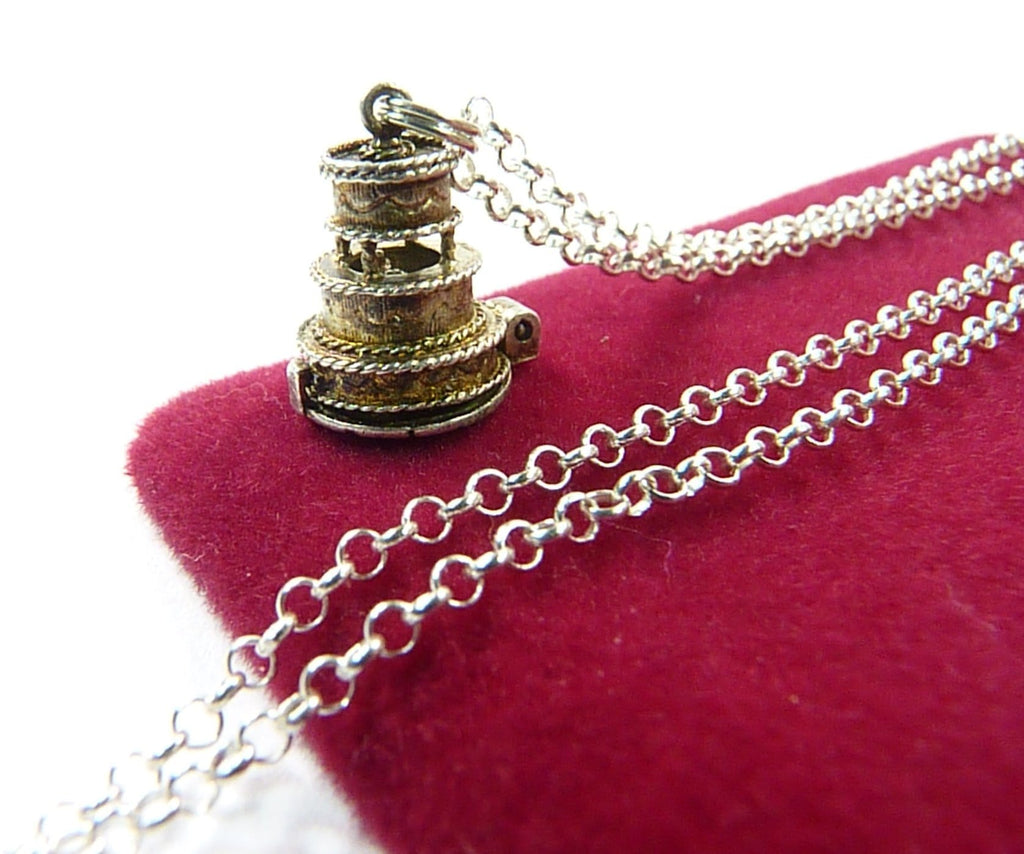 1960s Wedding Cake Pendant With Sterling Silver Chain