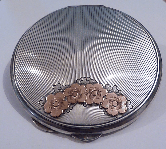 Antique golden wedding anniversary gifts 25th anniversary gifts for her solid silver and gold powder compact RARE - The Vintage Compact Shop