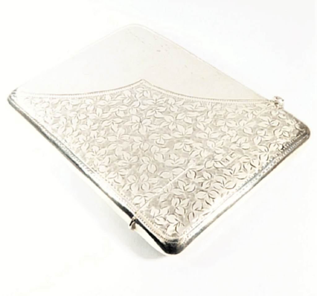 Antique Solid Silver Card Case Ornately Engraved