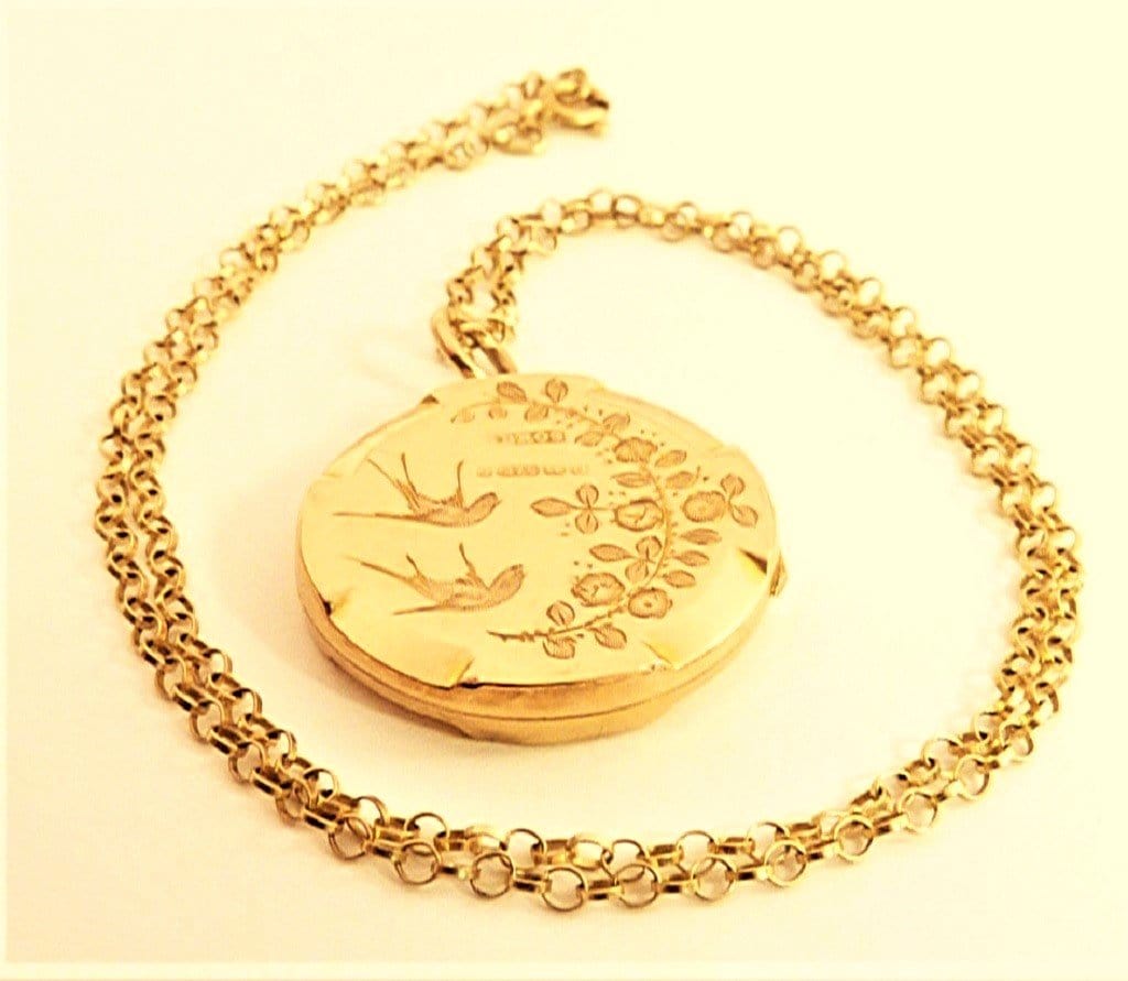 Antique Rose Gold Swallow Locket With Necklace