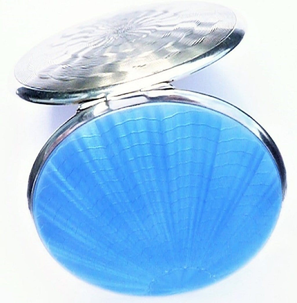 Art Deco Blue Guilloche Enamel Compact Mirror