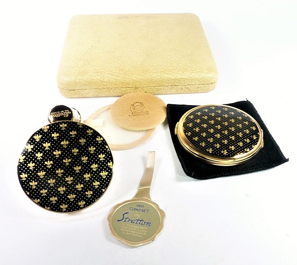 Black Lid Gold Fleur De Lis Stratton Compact Set