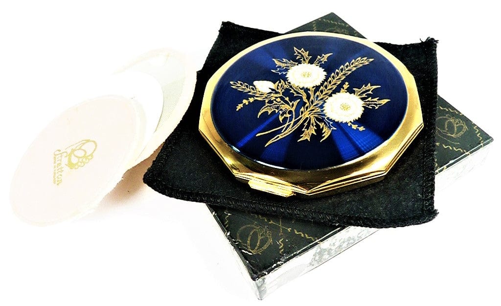 Blue And Gold Floral Powder Compact