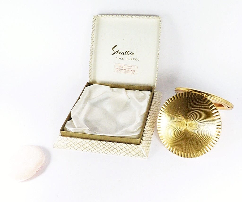 Boxed Gold Plated 1970s Stratton Powder Compact