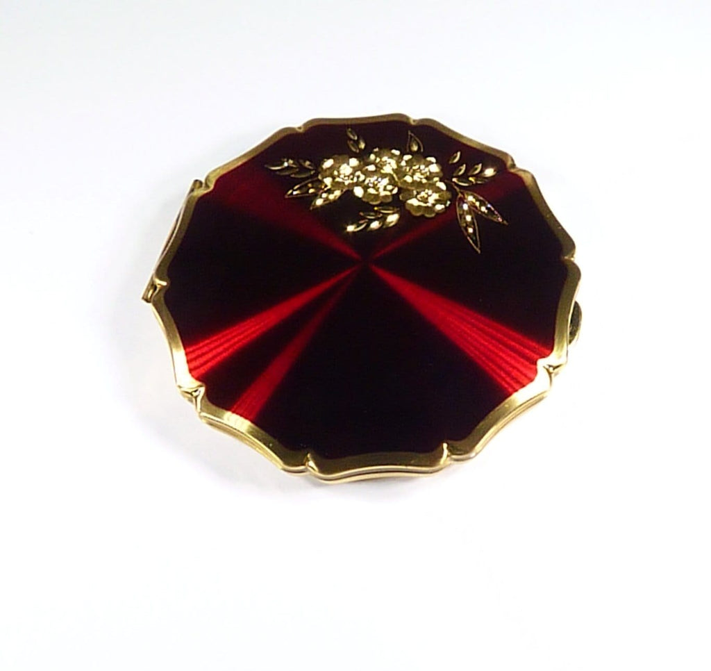 Bright Red Stratton Compact Mirror With Gold Flowers