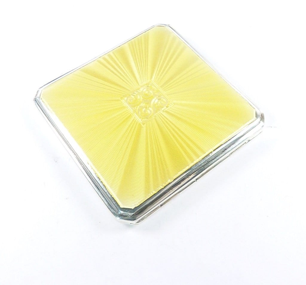 Bright Yellow Enamel Art Deco Powder Compact