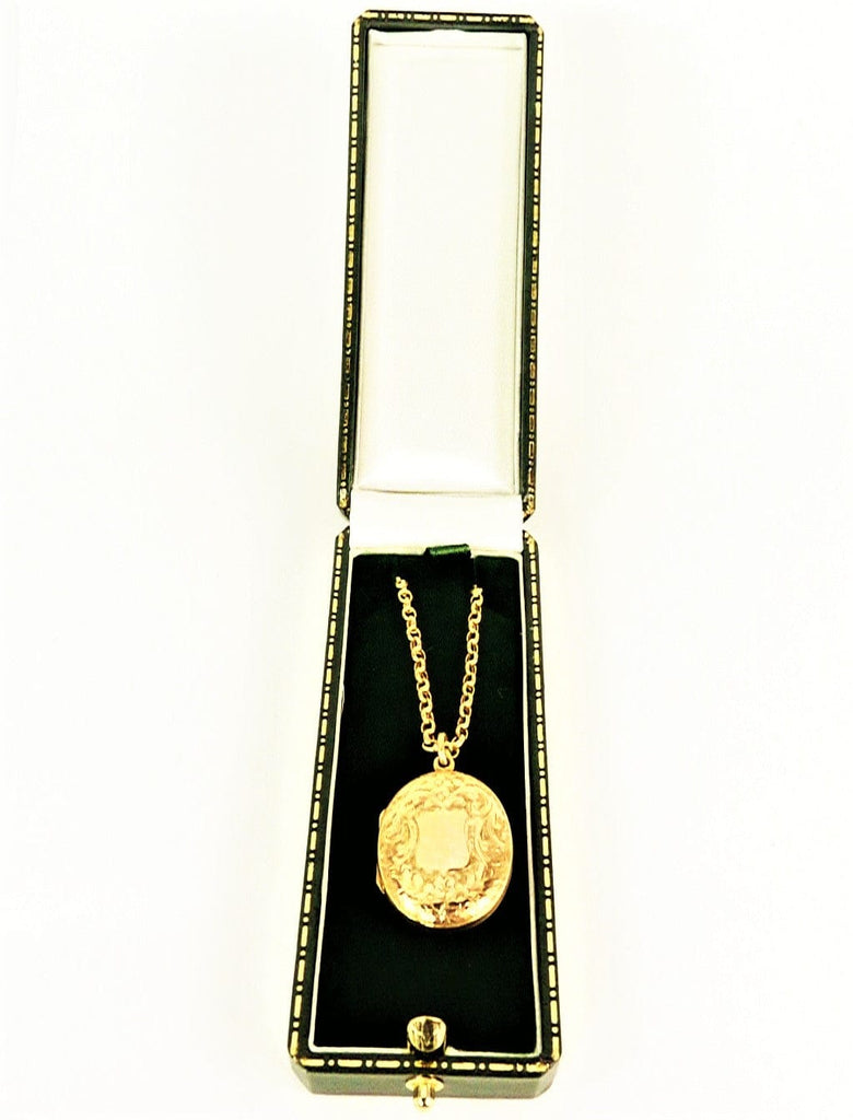 Cased Antique Engraved Gold Locket Necklace