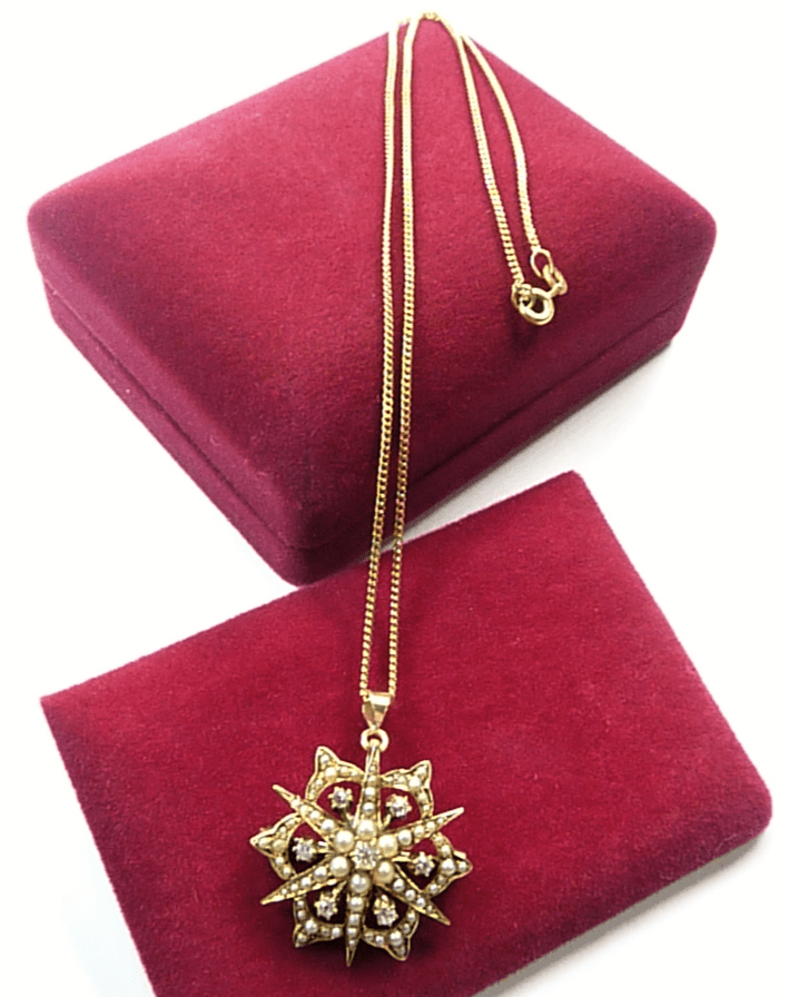Celestial Antique Diamond And Seed Peal Pendant