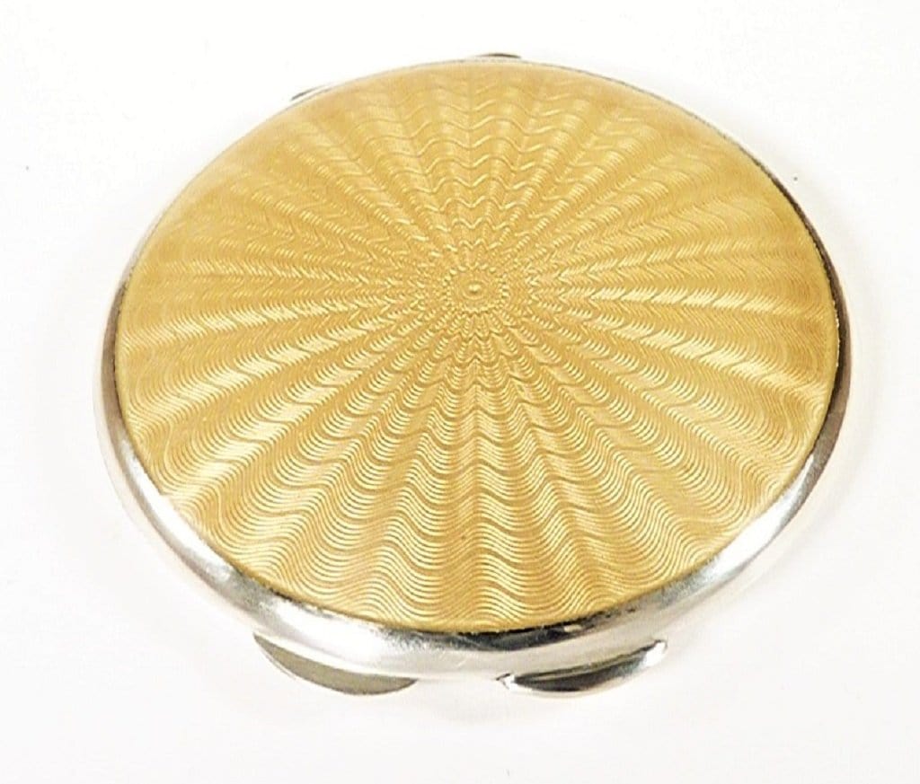 Champagne Guilloche Enamel Art Deco Compact Mirror