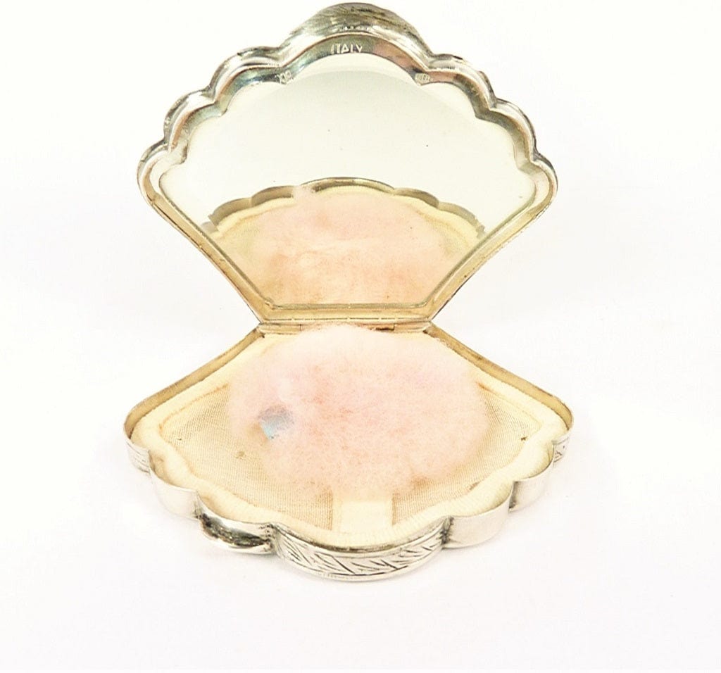 Clam-Shell Solid Silver 1950s Compact Mirror