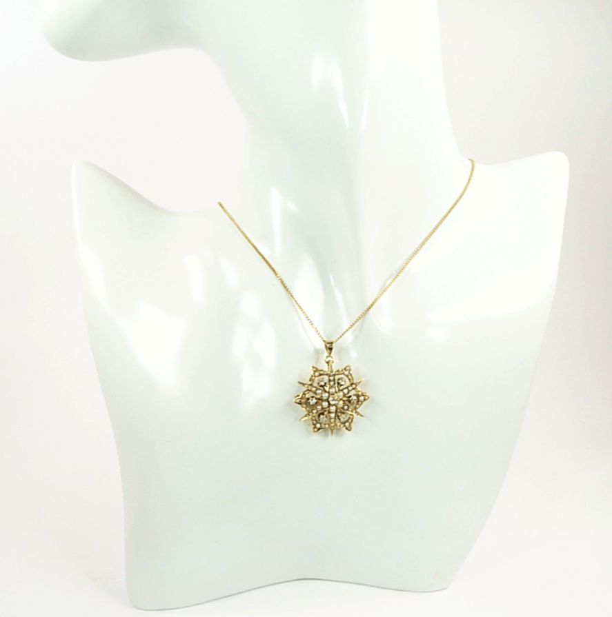 Diamond And Seed Pearl Pendant Necklace