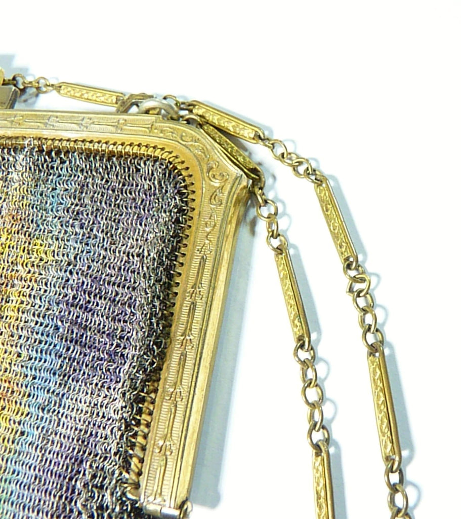 Dresden mesh enamel purse frame and gold chain