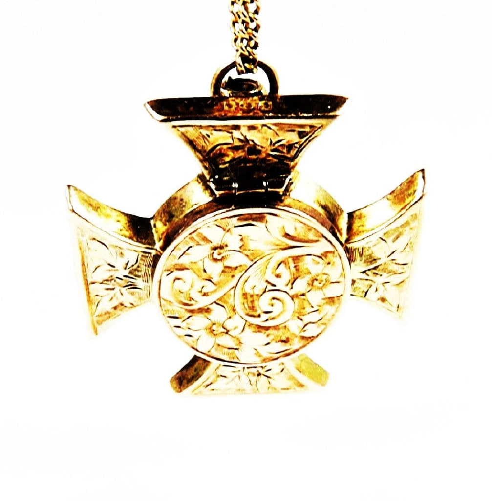 Edwardian Gold Fully Hallmarked Victoria Cross Shaped Locket Necklace