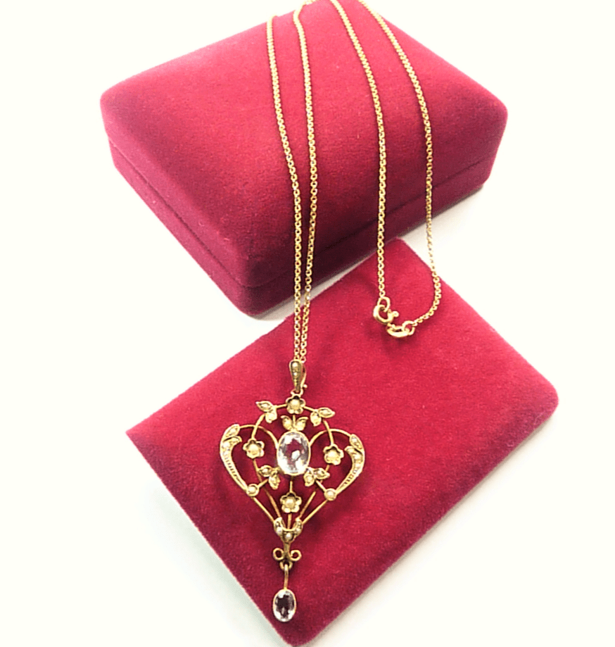 Edwardian Necklace With Chain Hallmarked Gold