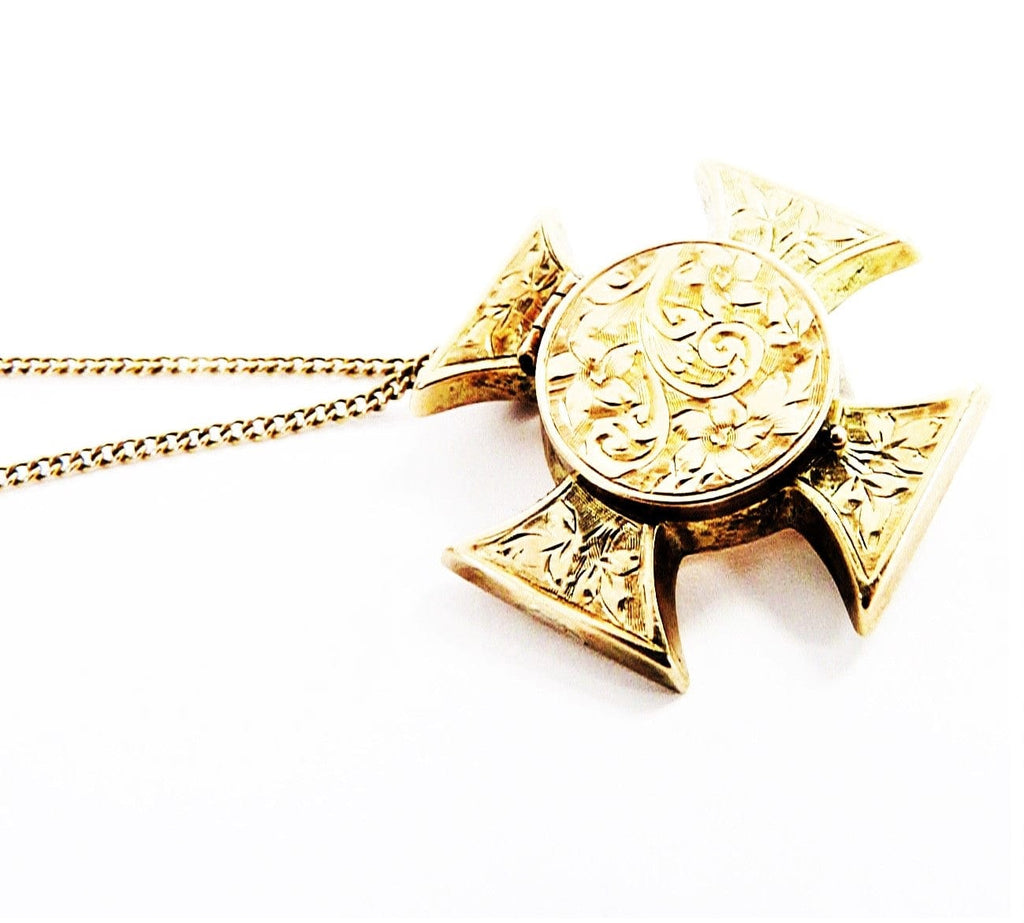 Engraved Solid Gold Mourning Locket Necklace