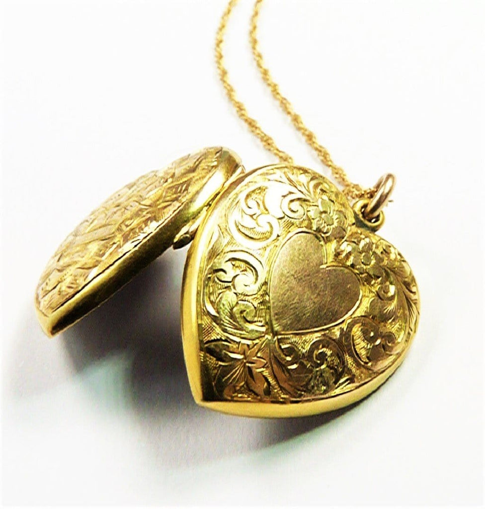 Engraved Heart Forget me not Gold Antique Locket