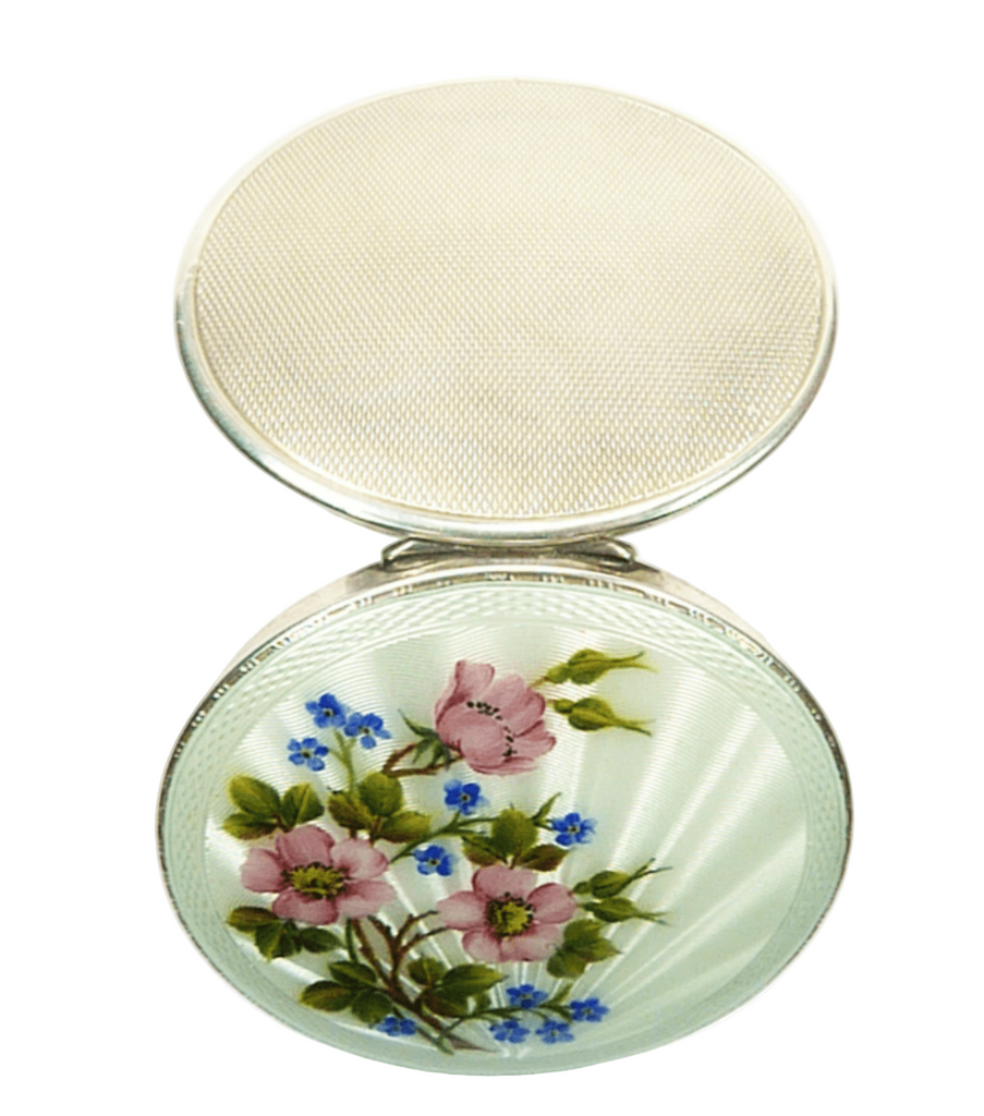Floral Enamel Silver Compact Mirror