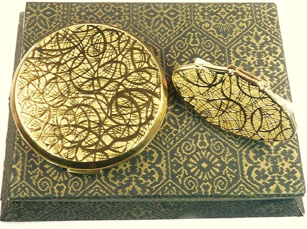 Gold Plated Stratton Compact And Lipstick Holder Set