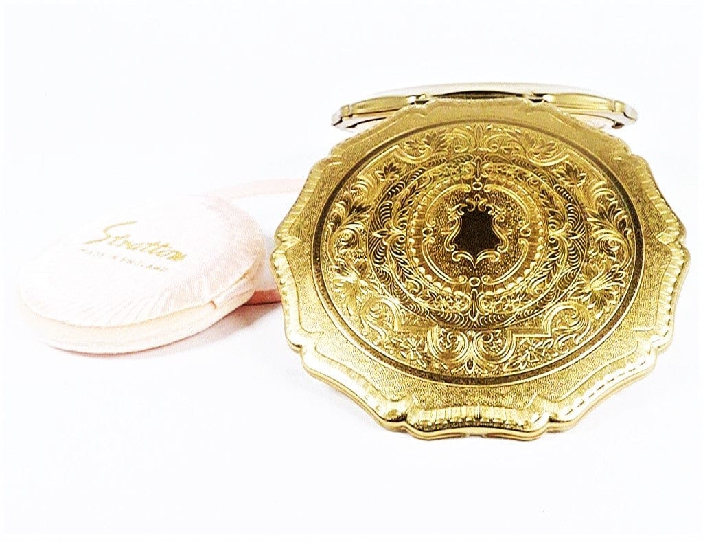 Golden Makeup Compact With Ornate Engraving