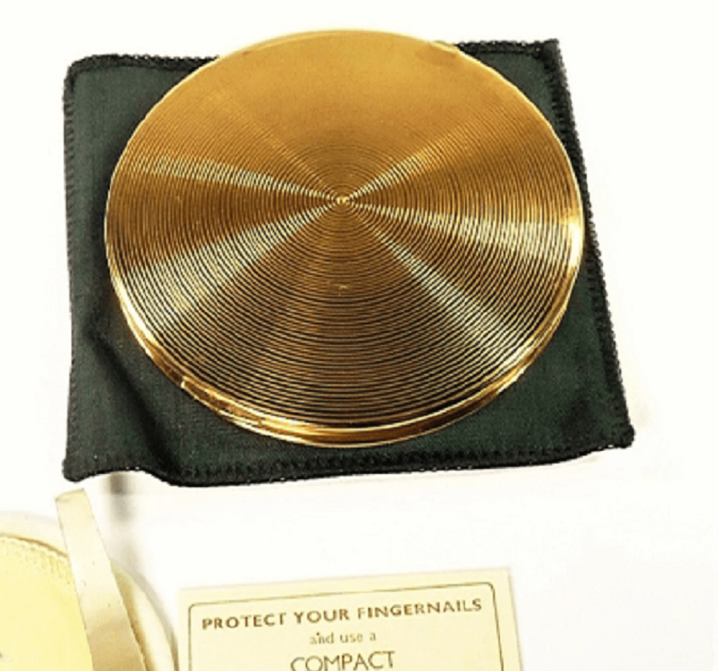 Large Vintage Golden Compact Mirror