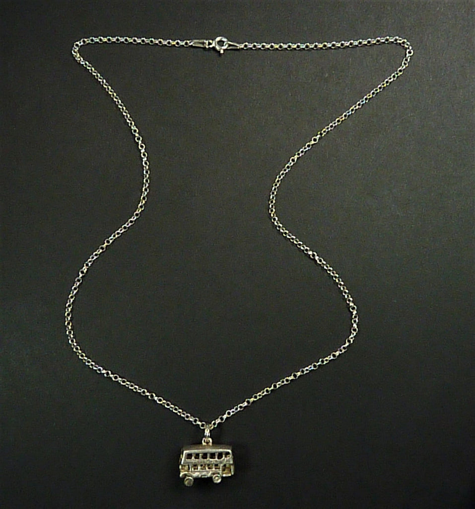 Hallmarked Sterling Silver Belcher Chain Necklace With Vintage Bus Pendant
