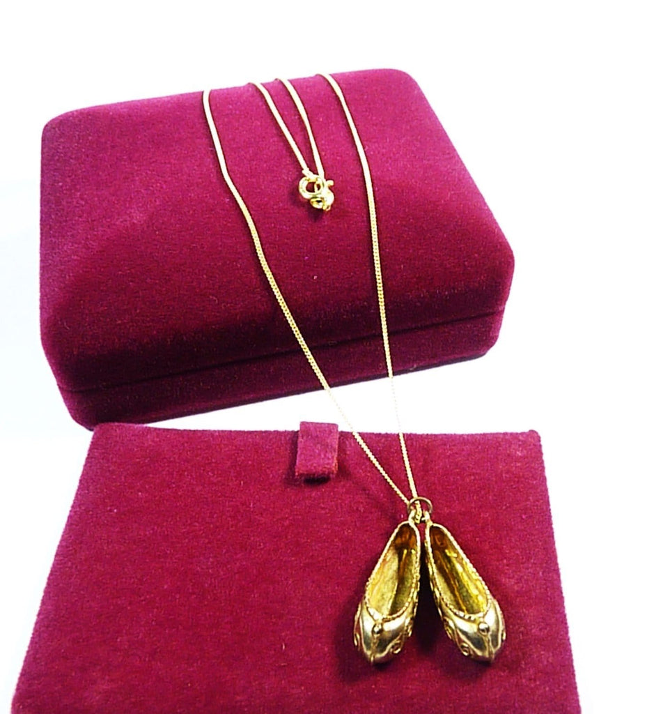Hallmarked Gold Slipper Charm On Necklace