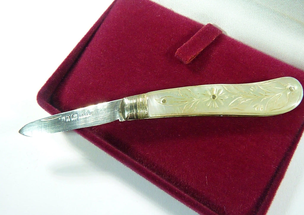 Hallmarked Silver Victorian Mother Of Pearl Pen Knife